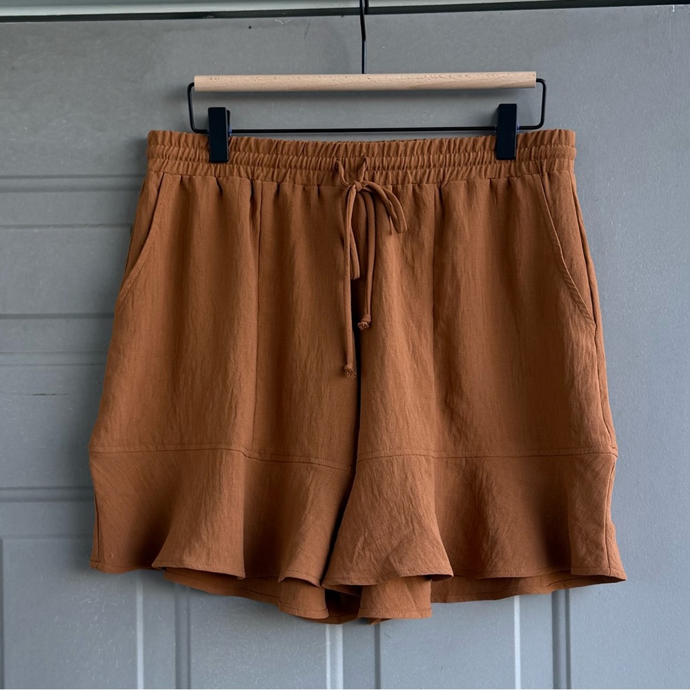 High Waist Loose Ruffle Shorts Burnt Orange